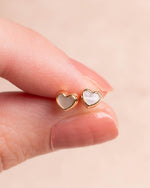 Load image into Gallery viewer, 18K Gold Mother of Pearl Heart Newborn Push Back Earrings
