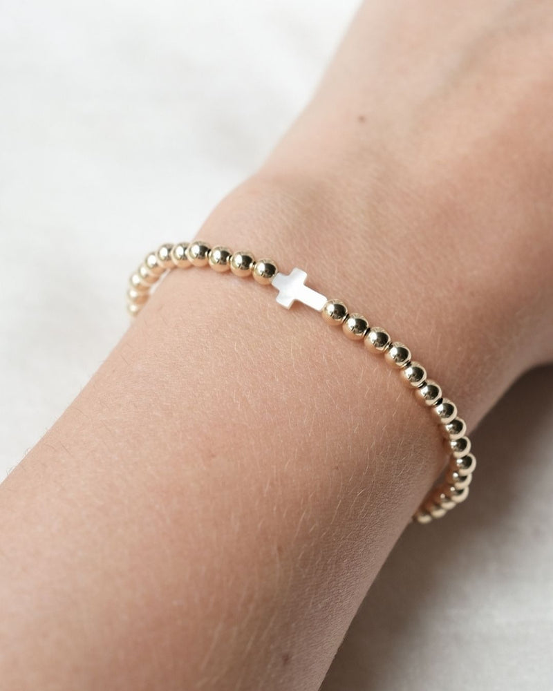 4MM GOLD FILLED BEADS WITH MOTHER PEARL CROSS