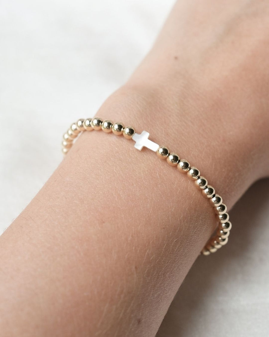 4MM GOLD FILLED BEADS WITH MOTHER PEARL CROSS