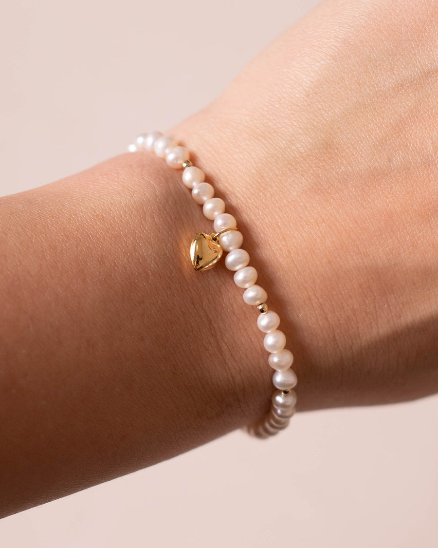 4MM PEARL WITH HEART CHARM BRACELET