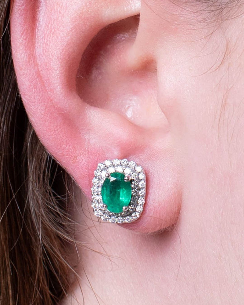 DOUBLE HALO EMERALD STUDS
