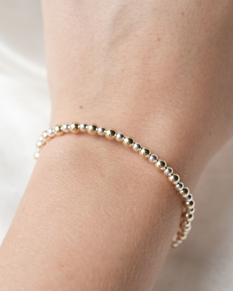 HALF 4MM GOLD & 3MM SILVER FILLED BEADS BRACELET