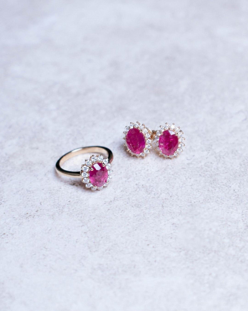 OVAL RUBY AND DIAMOND HALO  EARRINGS