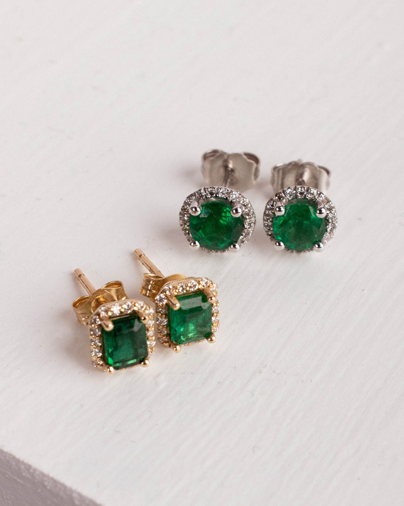 EMERALD & DIAMOND HALO STUDS