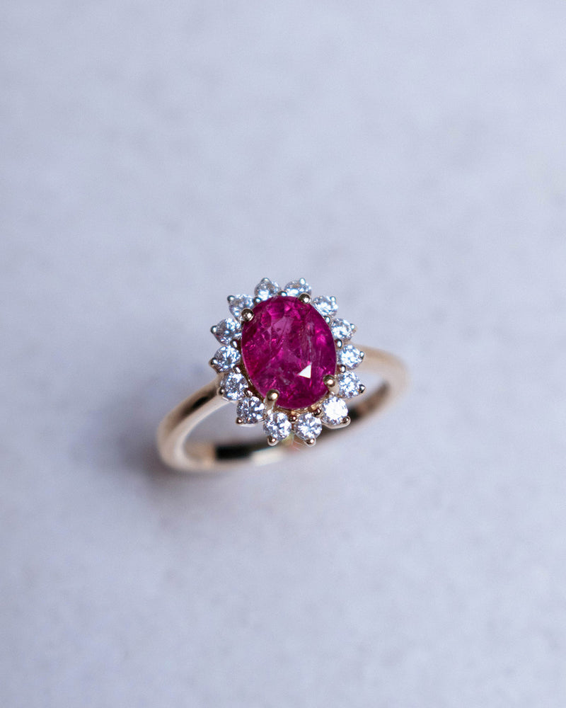 RUBY RING WITH DIAMOND HALO